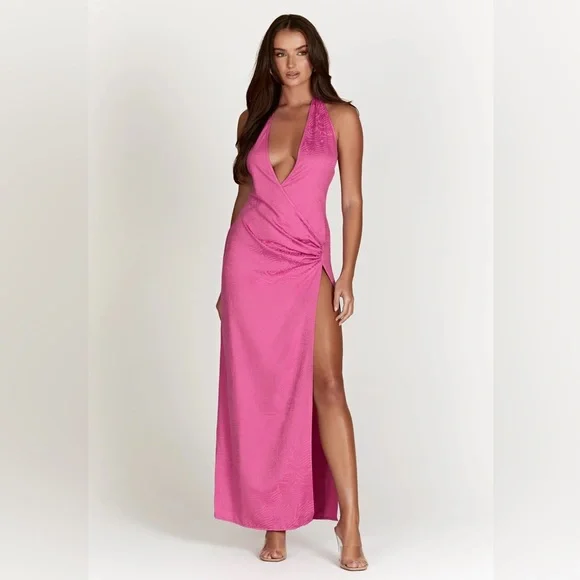 Meshki | Dresses | Meshki Aaliyah Plunge Neck Maxi Dress Rose Pink Barbie  Pink Xl | Poshmark